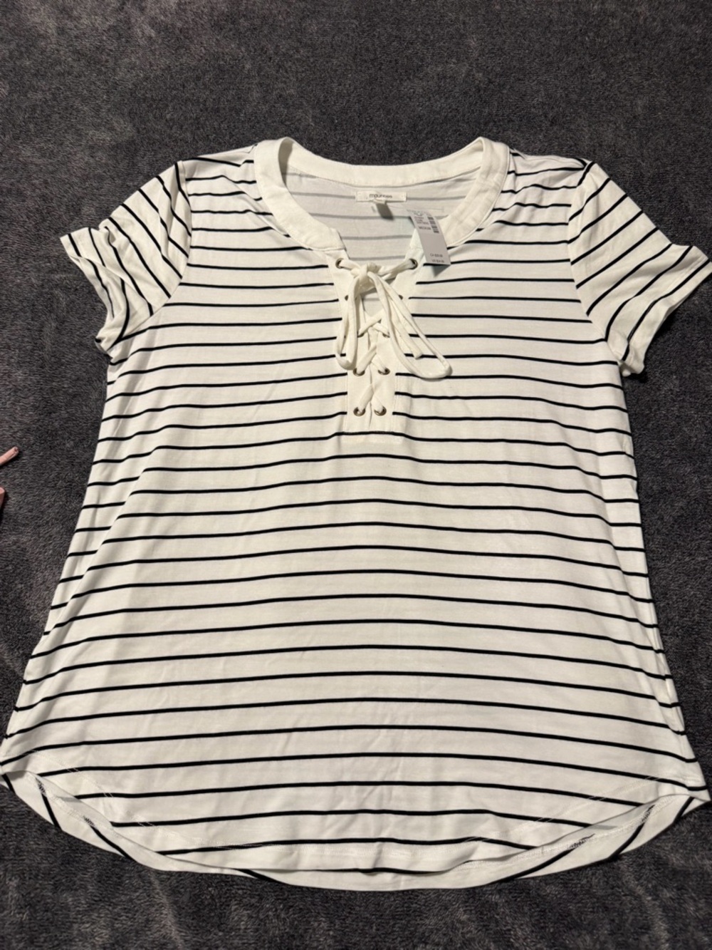 Maurices White and Black Striped Lace-Up Short Sleeve Top